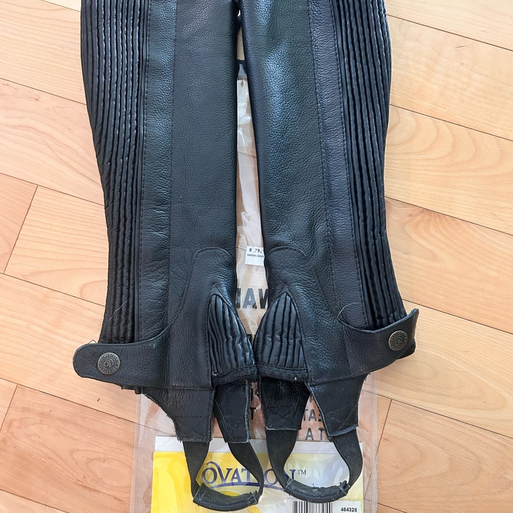 Black Leather Riding Half Chaps
